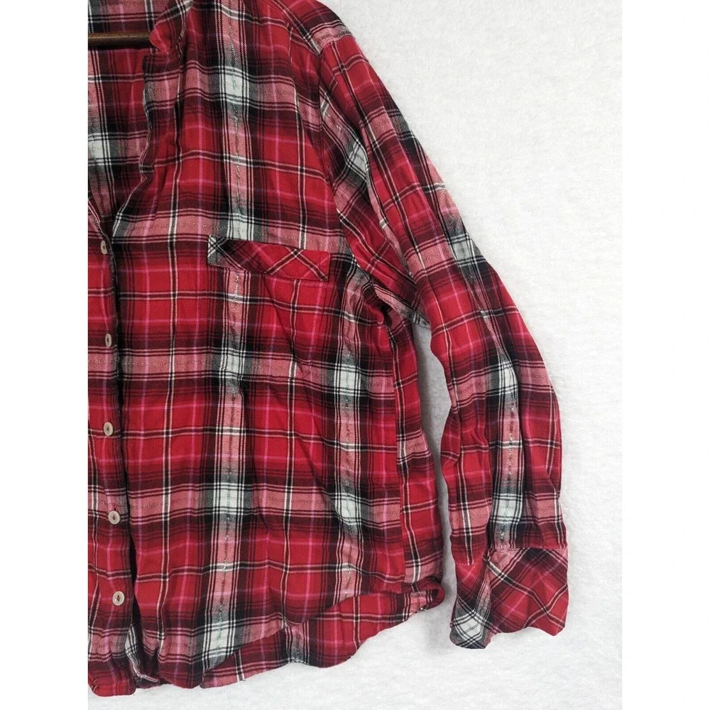 Victorias Secret Womens Top Red Plaid Button Front Long‎ Sleeve Shirt Large